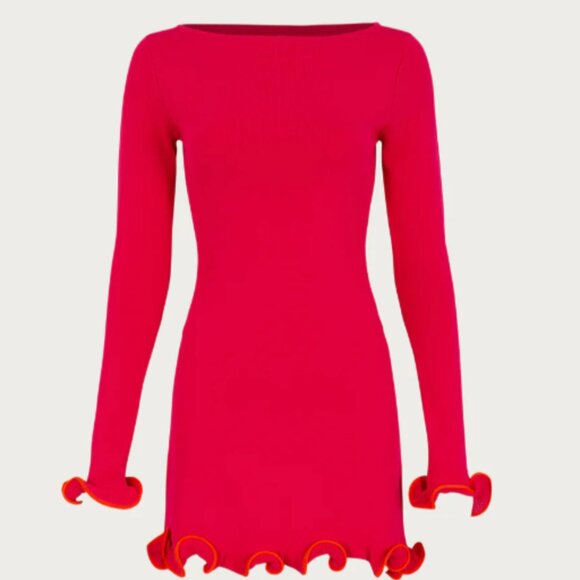 Hot Pink Ruffle Hem Mini Dress - Picture 1 of 6